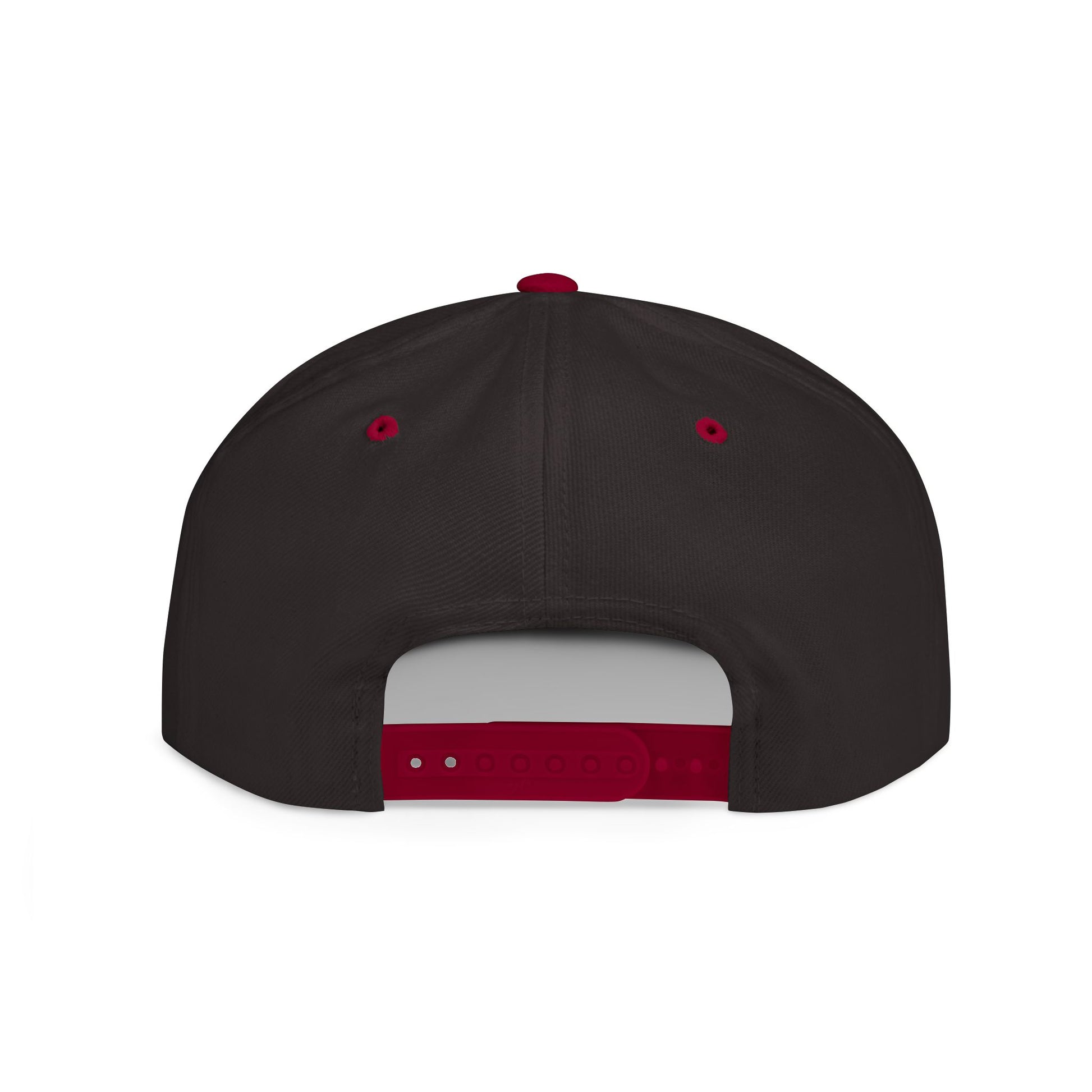 El Temach Gorras Black and red flat bill snapback with embroidered samurai logo against a yellow circular background. back side