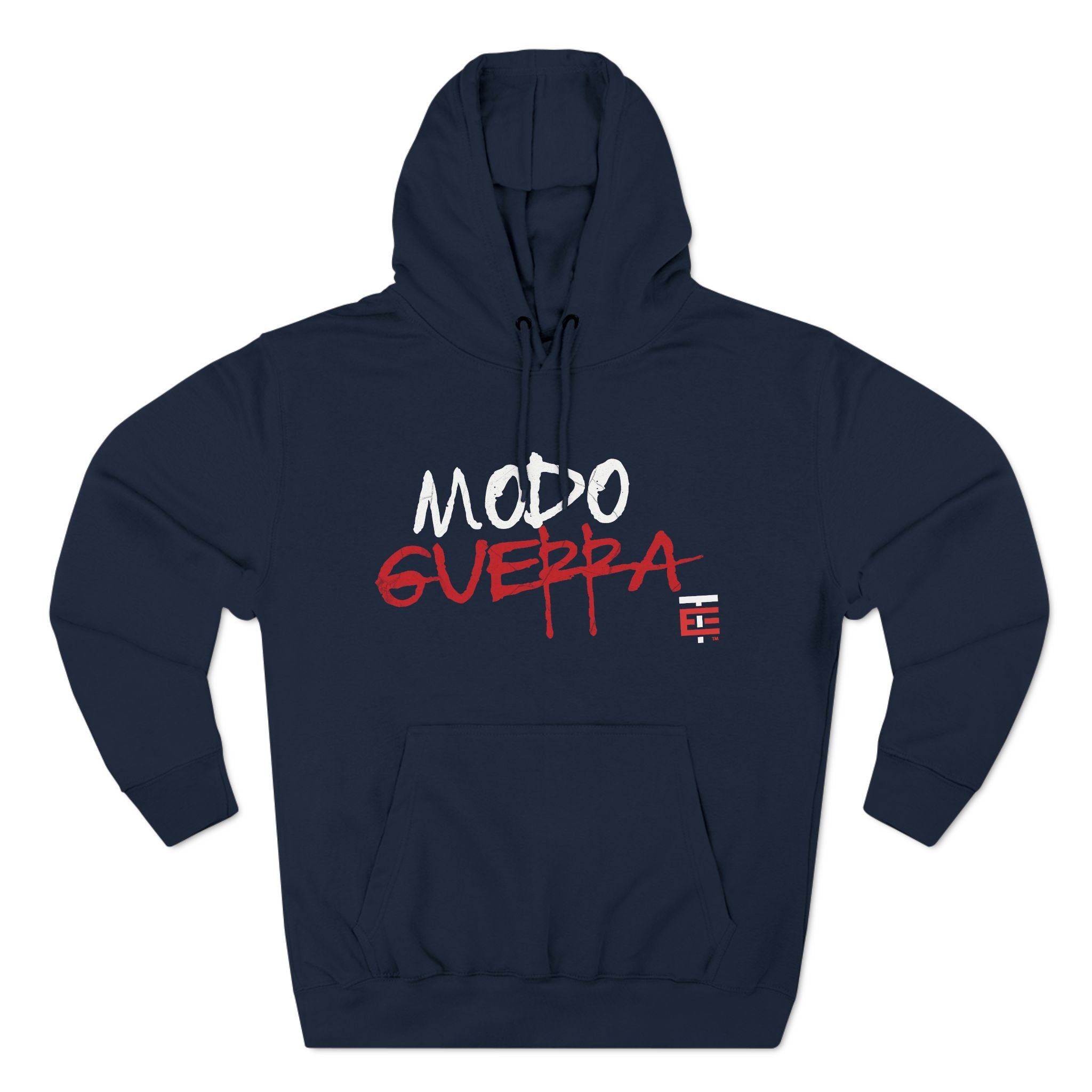 El Temach Hoodie, featuring bold red and white 'Modo Guerra' graphic with a cozy fleece lining. Sweater, Buzo. USA