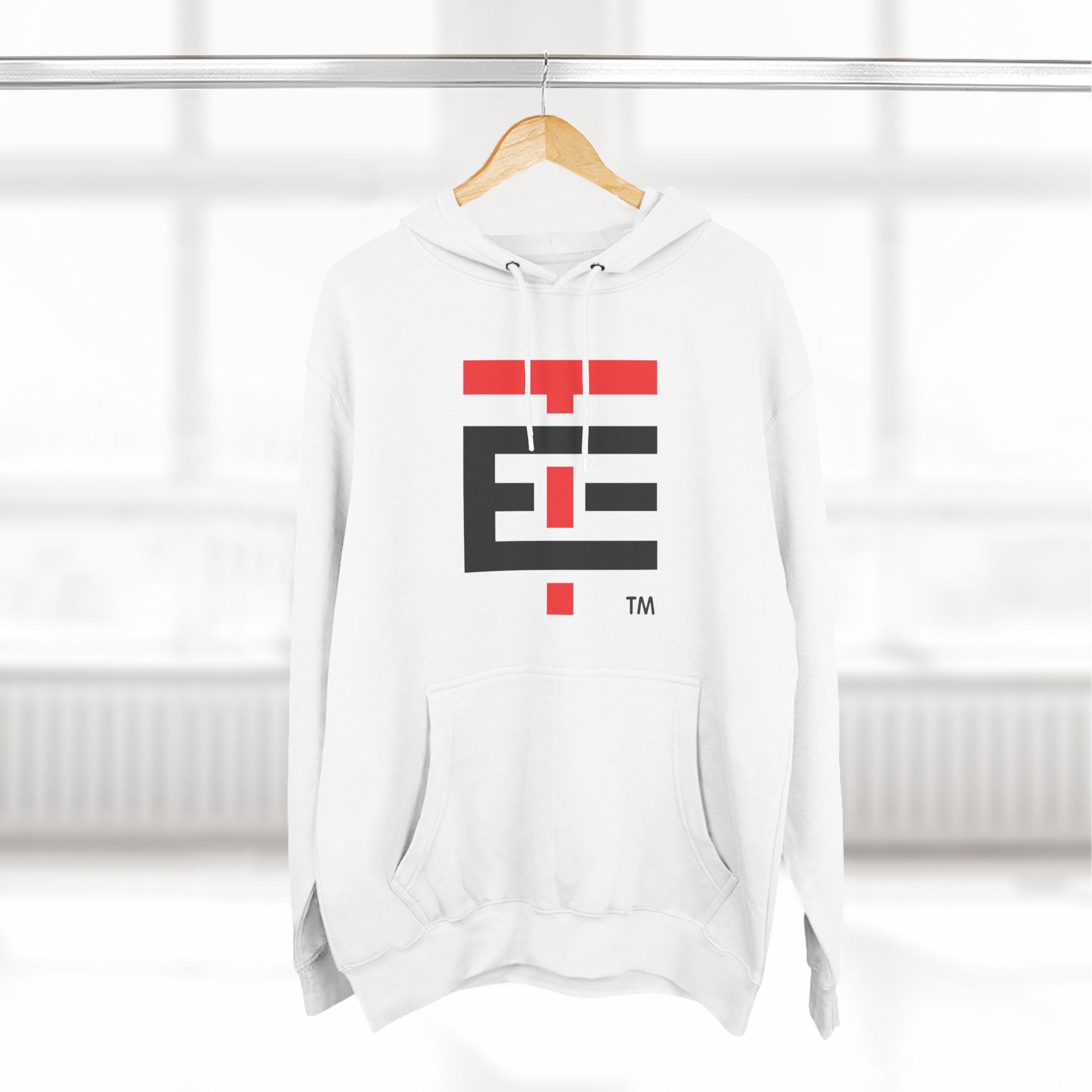 El Temach Hoodies, weaters, buzos, Men's black hoodie with bold red and white graphic logo, fleece-lined for warmth.