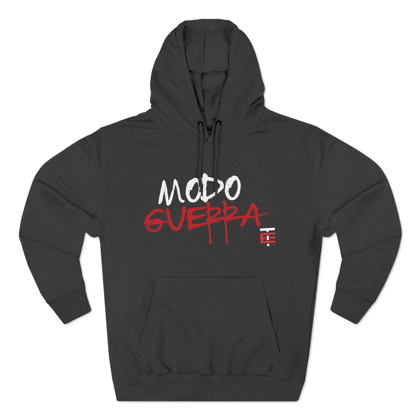 El Temach Hoodie, featuring bold red and white 'Modo Guerra' graphic with a cozy fleece lining. Sweater, Buzo. USA