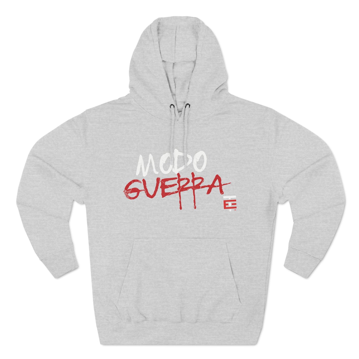 El Temach Hoodie, featuring bold red and white 'Modo Guerra' graphic with a cozy fleece lining. Sweater, Buzo. USA