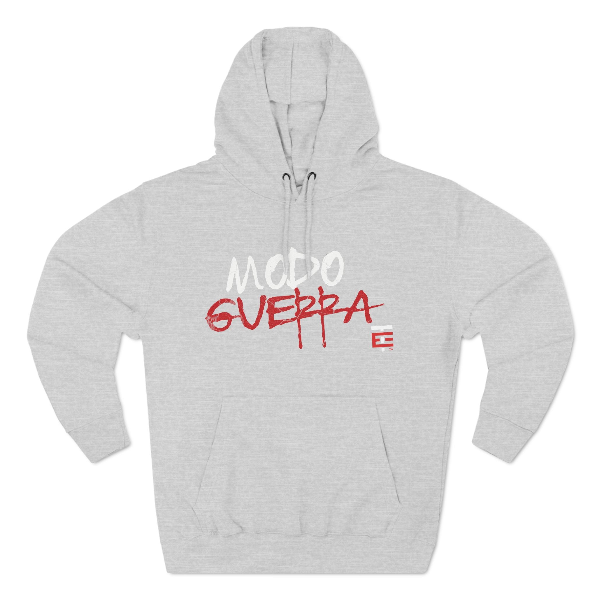 El Temach Hoodie, featuring bold red and white 'Modo Guerra' graphic with a cozy fleece lining. Sweater, Buzo. USA