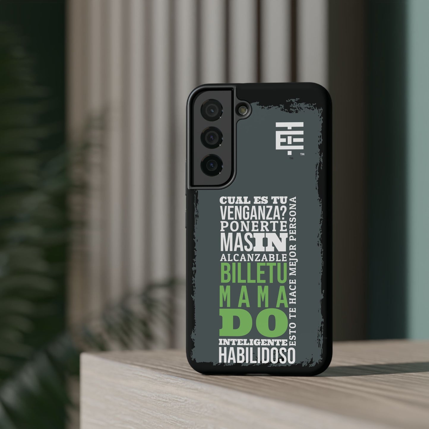 El Temach cases for Iphone and Samsung phones, with motivational phrase, in USA.