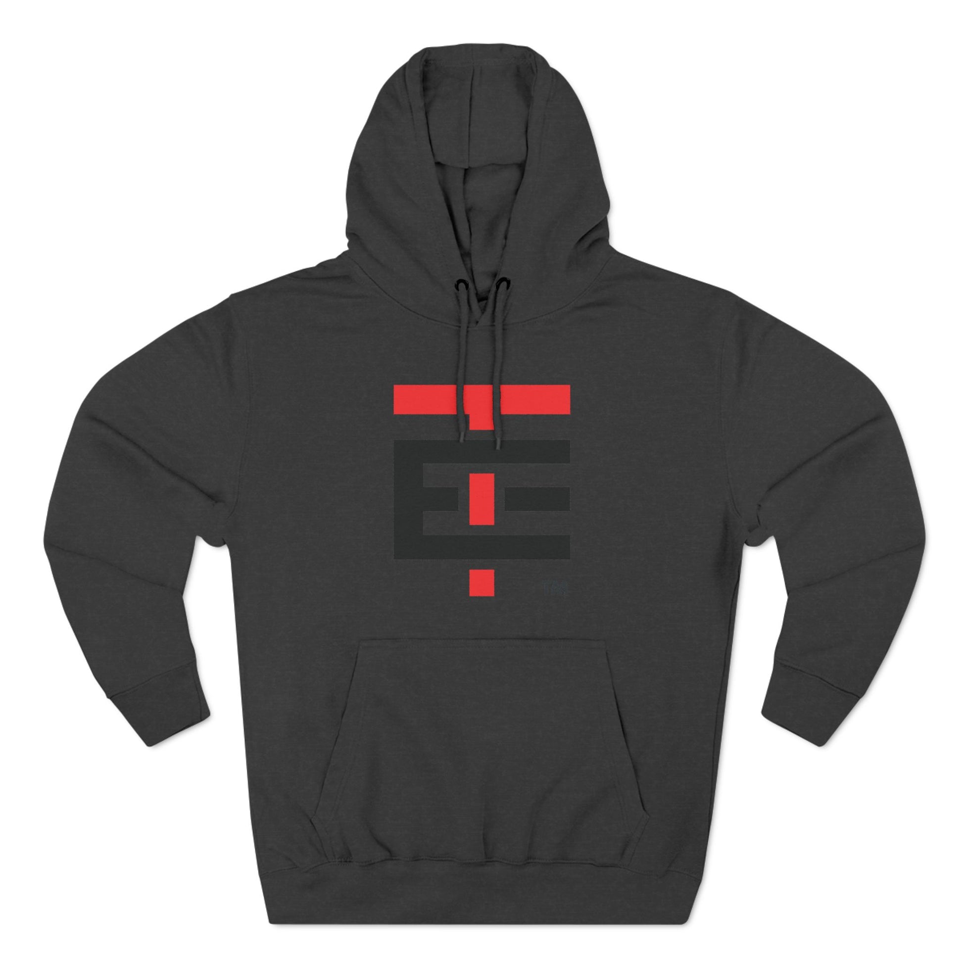 El Temach Hoodies, weaters, buzos, Men's black hoodie with bold red and white graphic logo, fleece-lined for warmth.