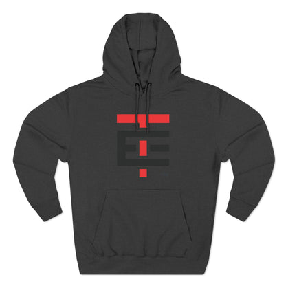 El Temach Hoodies, weaters, buzos, Men's black hoodie with bold red and white graphic logo, fleece-lined for warmth.