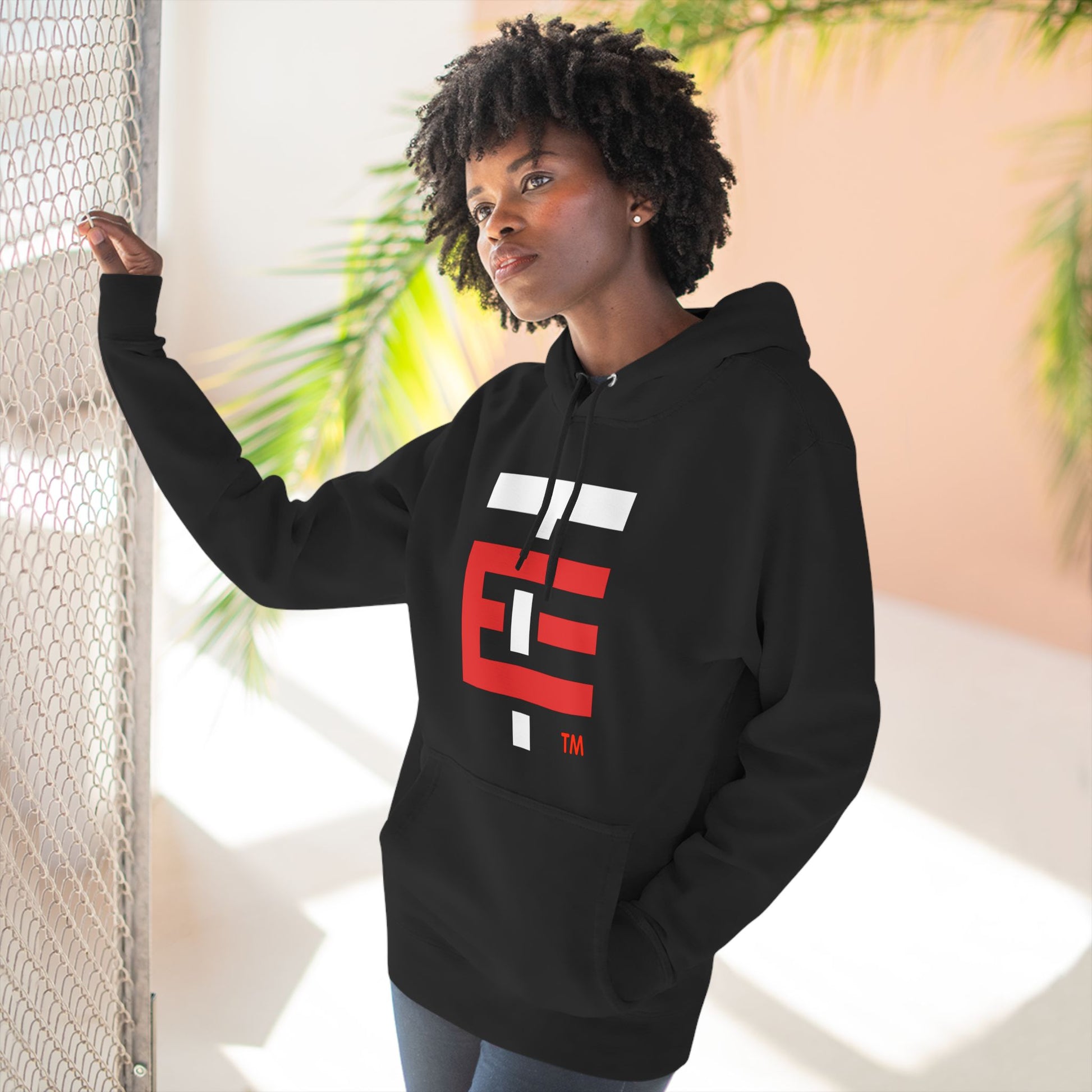 El Temach Hoodies, weaters, buzos, Men's black hoodie with bold red and white graphic logo, fleece-lined for warmth.